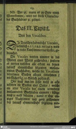 Das III. Capitel. Von den Vocalibus