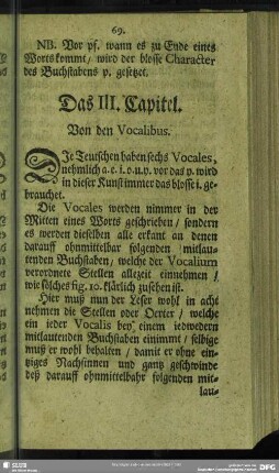 Das III. Capitel. Von den Vocalibus
