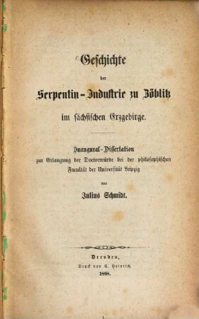 Geschichte der Serpentin-Industrie zu Zöblitz im sächsischen Erzgebirge