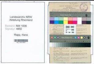Entnazifizierung Hans Rapp , geb. 16.07.1913 (Kaufmann)