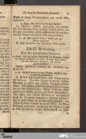 Die IX. Abtheilung. Von der Christlichen Religion.