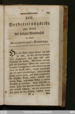 XVII. Vorbereitungsrede zum Genuß des heiligen Abendmahls an einem Neujahrstages-Sonntage.