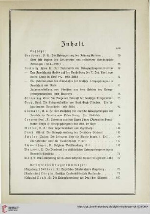 Inhalt Mitteilungen Jahrgang 1921