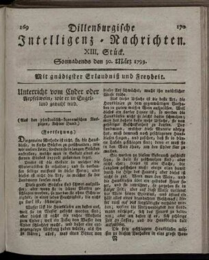 XIII. Stück. Sonnabends den 30. März 1799.