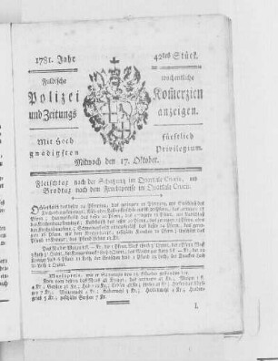 42tes Stück., Ausgabe vom 17. Oktober 1781