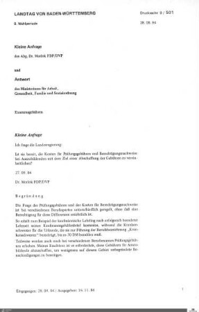 Drucksachen 501-700: Anträge, Anfragen, Gesetzentwürfe