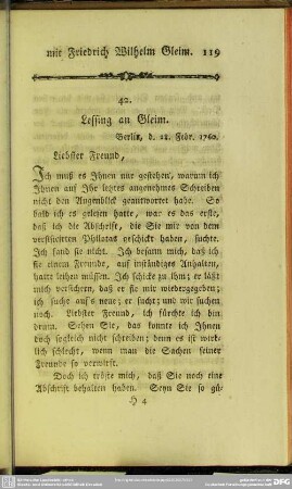 42. Lessing an Gleim. Berlin, den 28. Febr. 1760