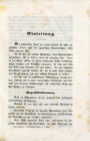 Die materielle Noth der untern Volksklassen und ihre Ursachen : gekrönte Preisschrift