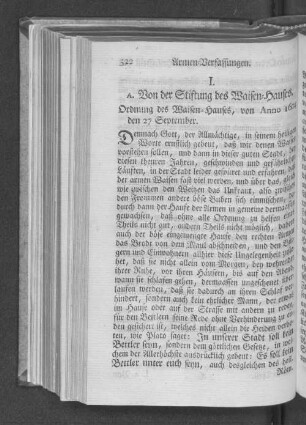 I. Von der Stiftung des Waisen=Hauses.