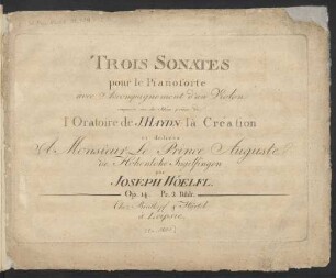 Trois Sonates pour le Pianoforte avec Accompagnement d'un Violon Op. 14.