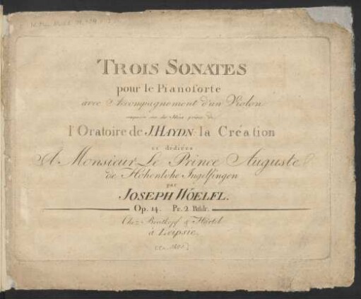 Trois Sonates pour le Pianoforte avec Accompagnement d'un Violon Op. 14.