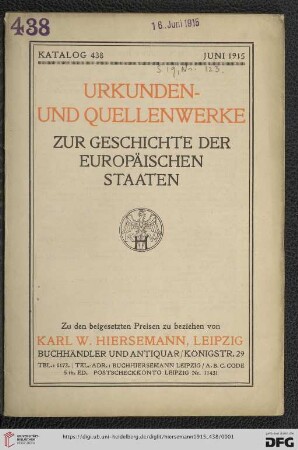 Nr. 438: Katalog: Urkunden- und Quellenwerke zur Geschichte der europäischen Staaten
