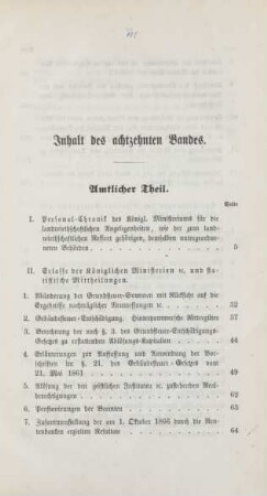 Inhalt des achtzehnten Bandes