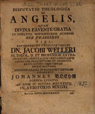 Disputatio Theologica De Angelis