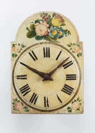 Holzräderuhr mit Viertelstundenschlag, Schwarzwald, um 1800; Schild wohl später