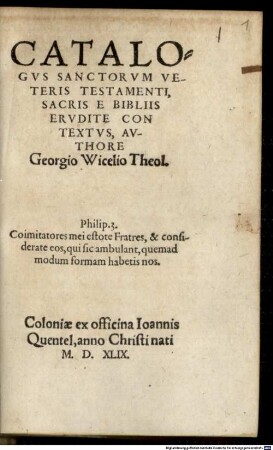 Catalogus Sanctorum Veteris Testamenti, Sacris E Biblis Erudite Contextus