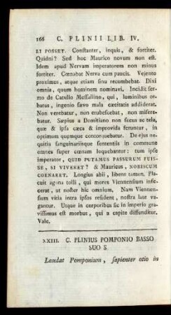 XXIII. C. Plinius Pomponio Basso Suo S.