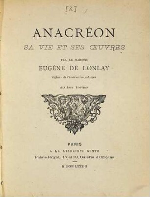 Anacréon : sa vie et ses oeuvres