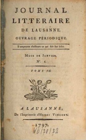 Journal littéraire de Lausanne : ouvrage périodique. 7, 7. 1797