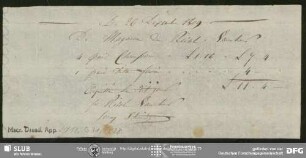 Rechnung von Unbekannt an August Wilhelm von Schlegel, o.O., 26.12.1809