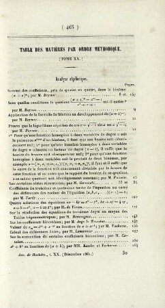 Table des matières par ordre mèthodique. (Tome XX.)