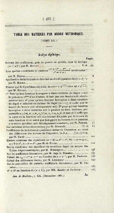 Table des matières par ordre mèthodique. (Tome XX.)