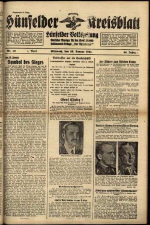 Erste Ausgabe vom Mittwoch, den 29. Januar 1941.