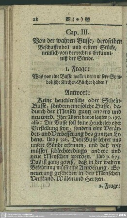 Cap. III. Von der wahren Busse, deroselben Beschaffenheit und erstem Stücke, nemlich von der rechten Erkänntniß der Sünde