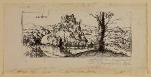 Landschaft mit einer Felsenburg in der Mitte