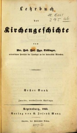 Lehrbuch der Kirchengeschichte, 1