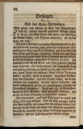 No. I. Eyd des Korn-Verwalters.