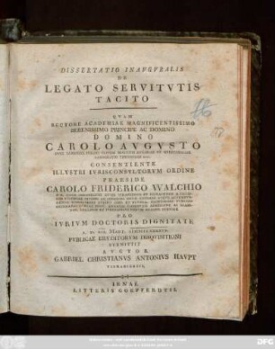 Dissertatio Inavgvralis De Legato Servitvtis Tacito