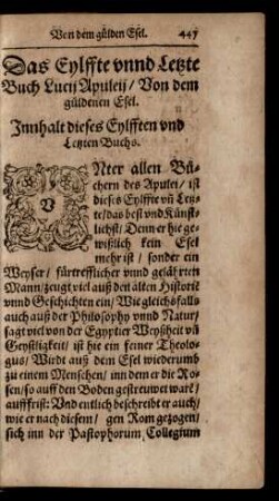Das Eylffte unnd Letzte Buch Lucii Apuleii/ Von dem güldenen Esel.