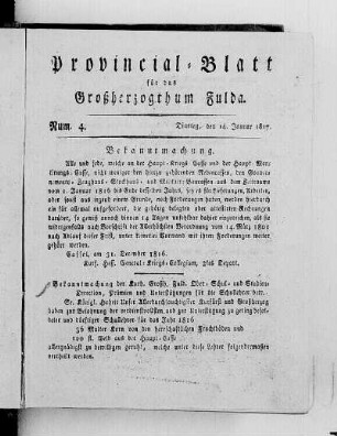 Num. 4., Ausgabe vom 14. Januar 1817