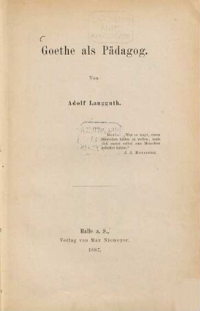 Goethe als Pädagog