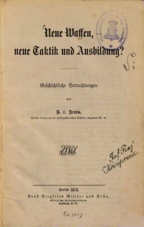 Neue Waffen - neue Taktik und Ausbildung? : geschichtliche Betrachtungen