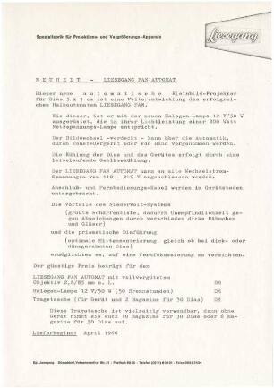 Liesegang Fan Automat - Presse-Info II