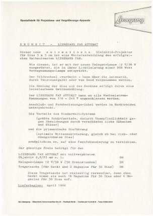 Presse-Information zum Liesegang Fan Automat, 1966