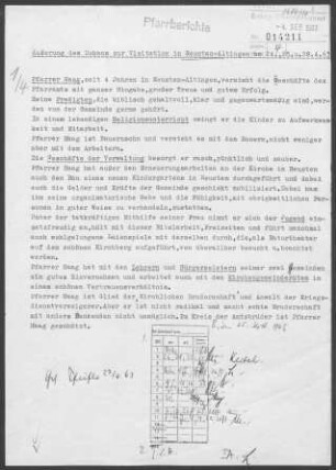 Reusten-Altingen: Visitationsbericht mit Pfarrbericht 1963