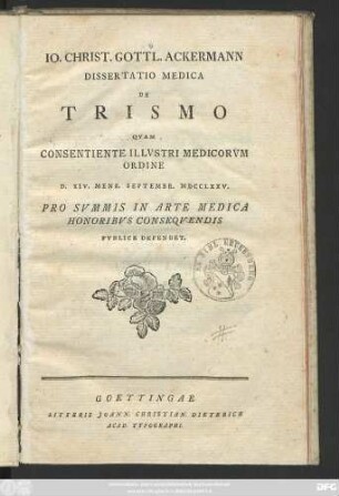 Io. Christ. Gottl. Ackermann Dissertatio Medica De Trismo