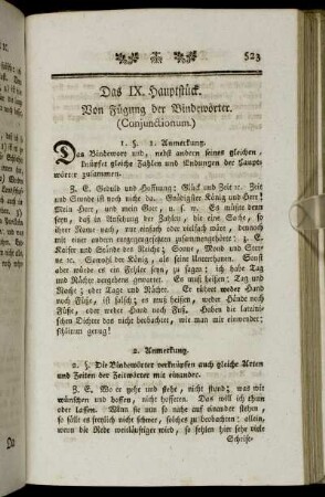 Das IX. Hauptstück. Von Fügung der Bindewörter. (Conjunctionum.)