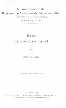 Eros in Goethes Faust : vorgetragen am 11. November 1933