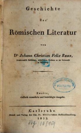Geschichte der Römischen Literatur. [1]