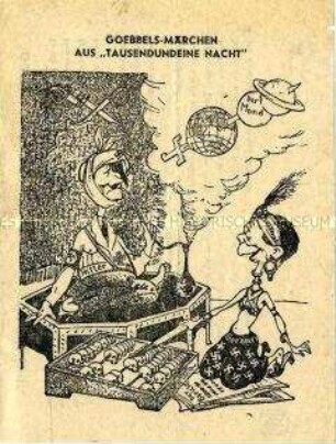Abwurf-Flugblatt der Alliierten mit einer Karikatur auf Hitler und Goebbels