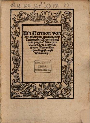 Ain Sermon von dem gebett vnd procession. in der Creützwochen