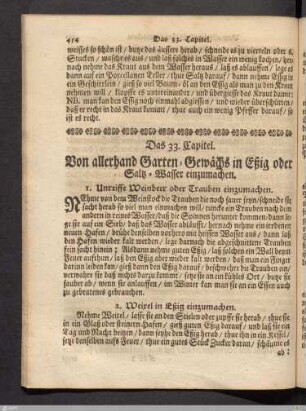 Das 33. Kapitel. Von allerhand Garten- und Gewächs in Eßig oder Salz-Wasser einzumachen.