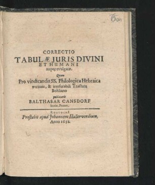 Correctio Tabulae Iuris Divini Et Humani nuper evulgatae