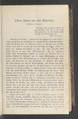 Offene Thüren und viele Widersacher