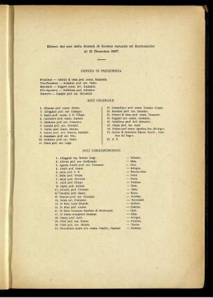 Elenco dei soci della Sacietà di Scienze naturali ed Economiche Al 31 Dicembre 1887.