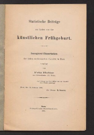 Statistische Beiträge zur Lehre von der künstlichen Frühgeburt